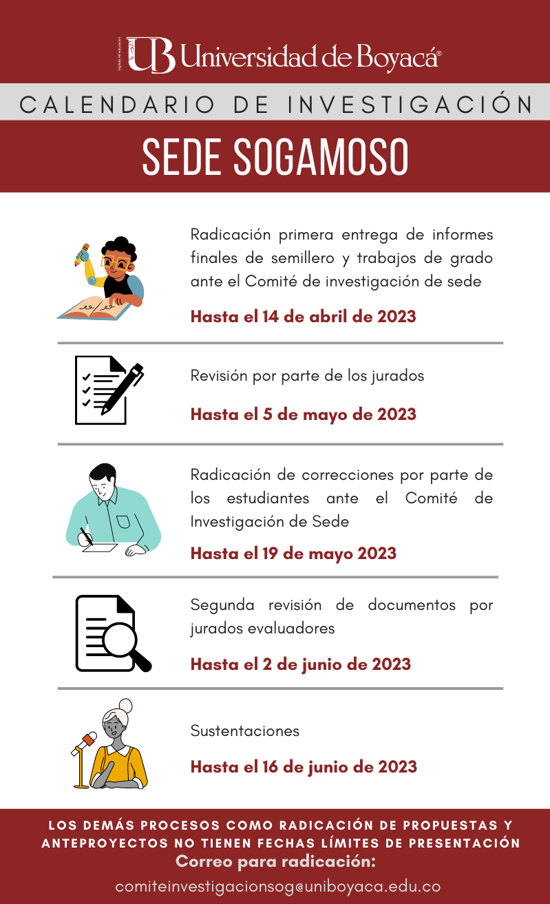 Calendario de investigación sede Sogamoso 2023-10 | Universidad de Boyaca
