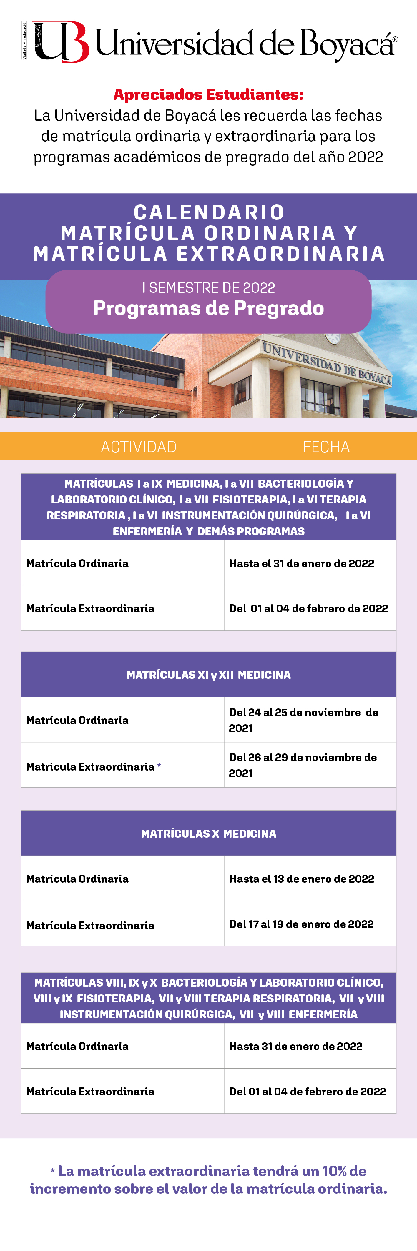 calendario matrícula