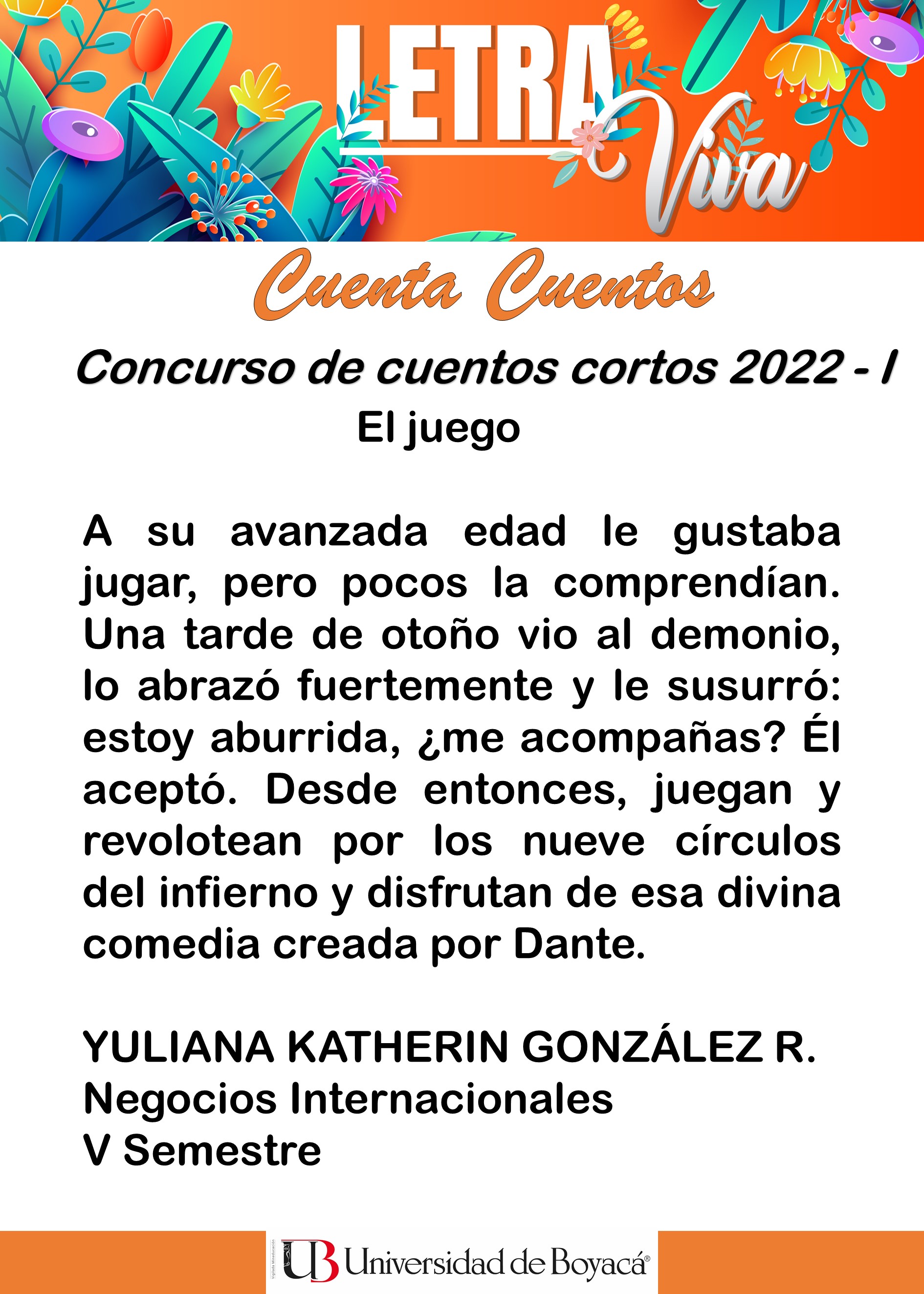 consola localizar Desconfianza IV Concurso de cuento corto: Letra Viva Cuenta Cuentos | Universidad de  Boyaca