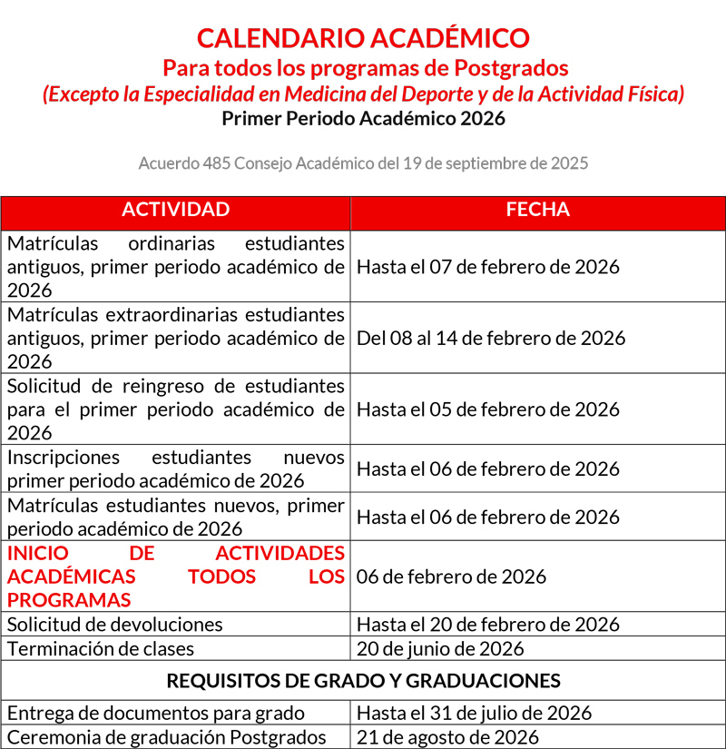 calendario academico postgrado