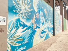 El arte urbana mostrada en un mural del barrio Asís, representa una forma de comunicación comunitaria. Mural hecho por: Candela - @soy.ccandelaa.