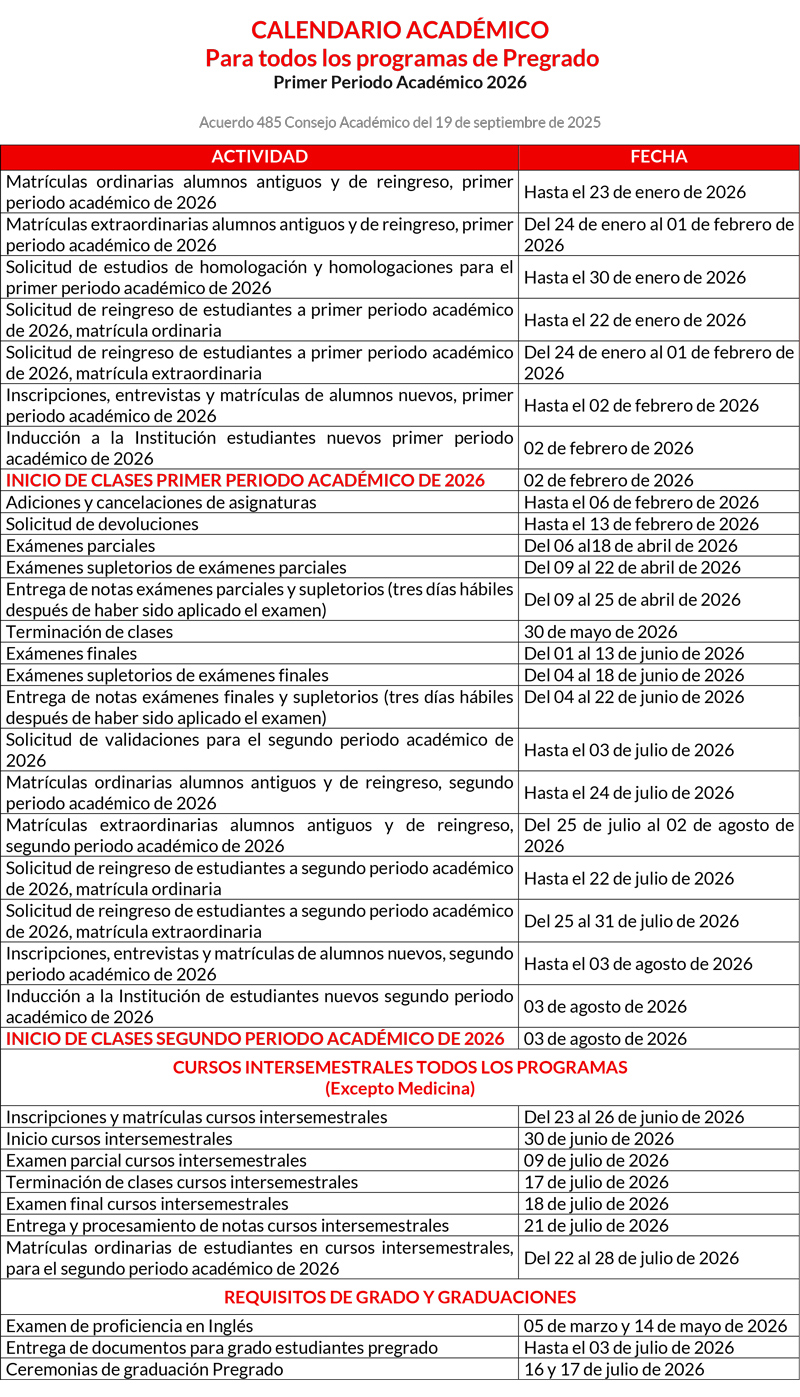 calendario academico pregrado