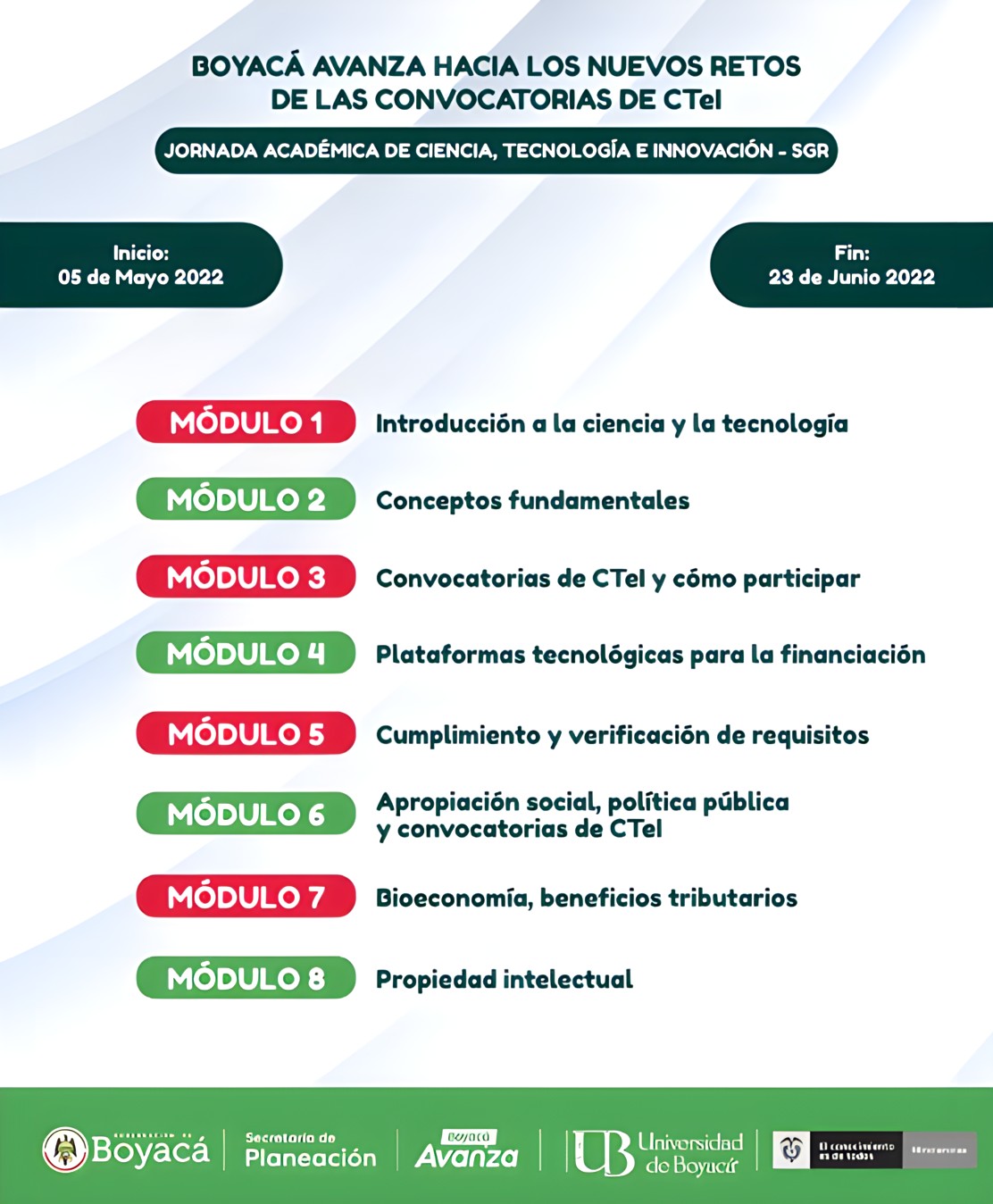 Programación Jornada Académica: Boyacá avanza hacia los nuevos retos de las convocatorias CTeI